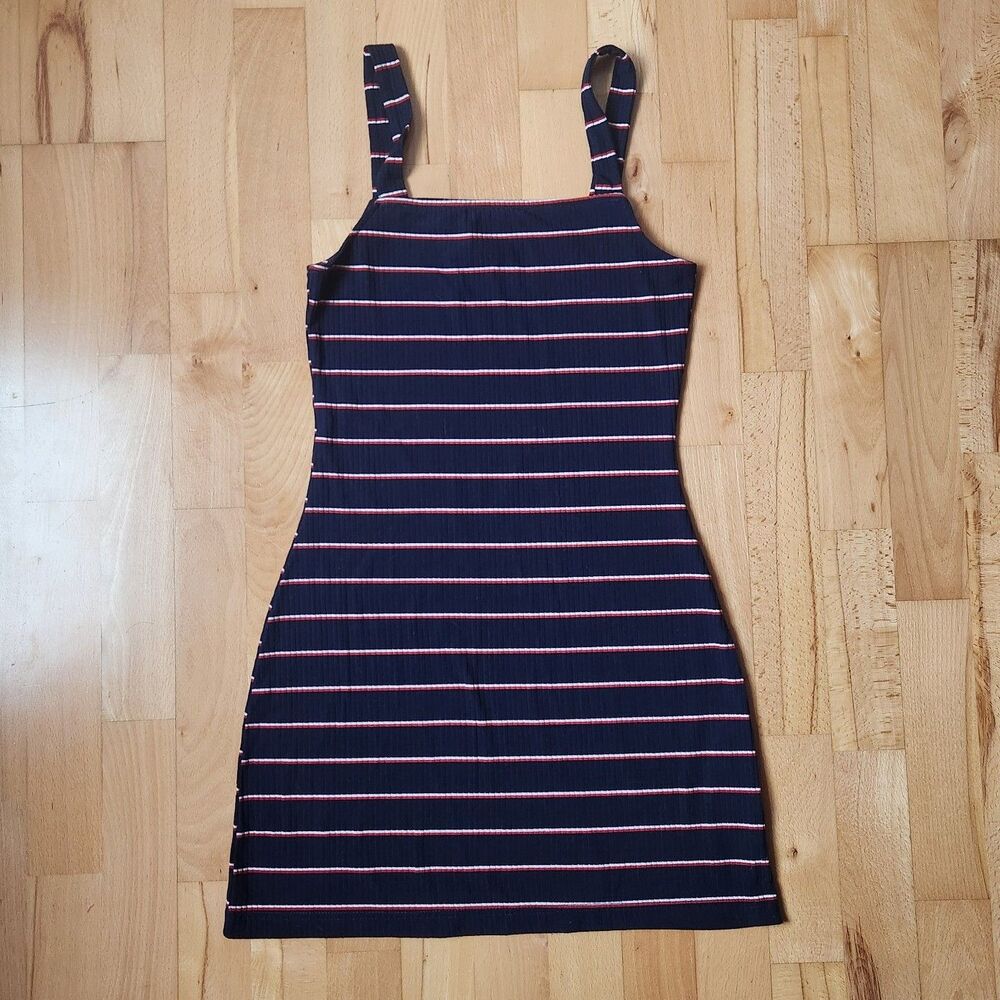 Windsor Navy, Red, White, Striped Form Fitting, Mini Dress, Medium